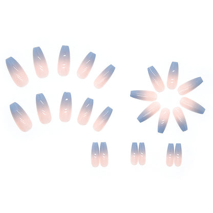 Gradien Pink Blue Sky | Long Coffin Manicure  | Press on Nail