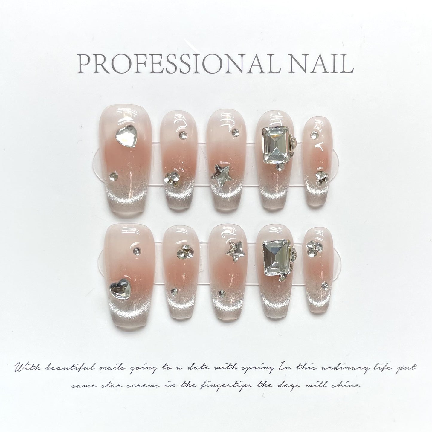 Glinting Peachy Cascade |Long Coffin Manicure |Handmade Press on Nails H166