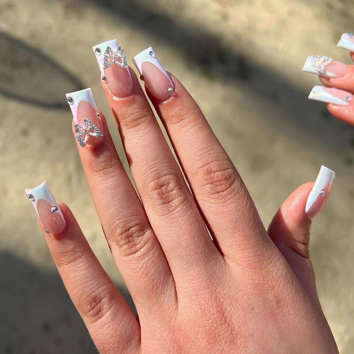 Delicate Pink Wings | Medium Coffin Manicure | Press On Nails N627