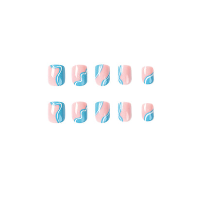 Azure White Wave| Short Squoval  Manicure | Press On Nails N684