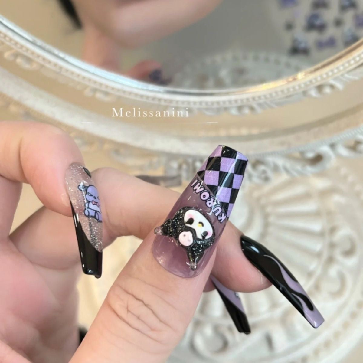 Kawaii Kuroimi| Long Coffin Manicure  | Handmade Press on Nails H36