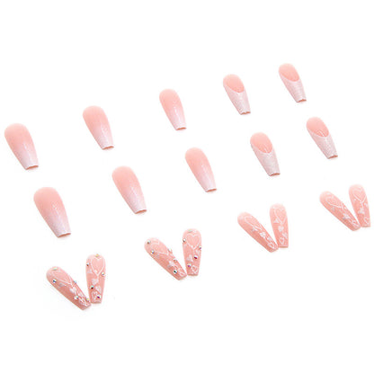 Pastel Pink Heart| Long Coffin Manicure  | Press on Nail