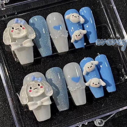 Twinkling Blue Cinnamoroll | Long Coffin Manicure  | Handmade Press on Nails H82