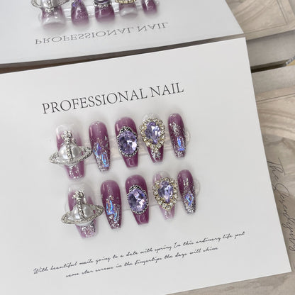 Royal Amethyst| Long Coffin Manicure| Handmade Press on Nails H285