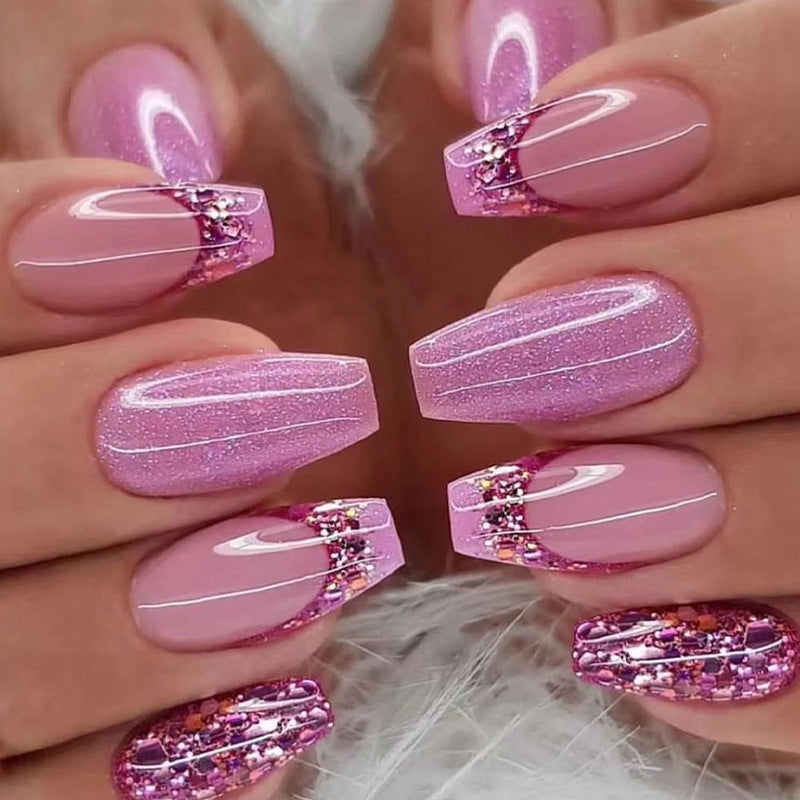 Vibrant Orchid Glitter| Medium Coffin Manicure | Press On Nails N337 – Evevey