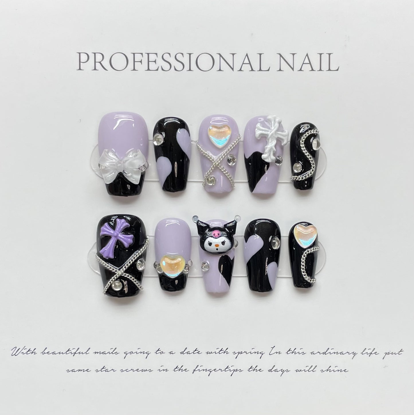 Kuromi Enchantment| Long Coffin Manicure  | Handmade Press on Nails H302