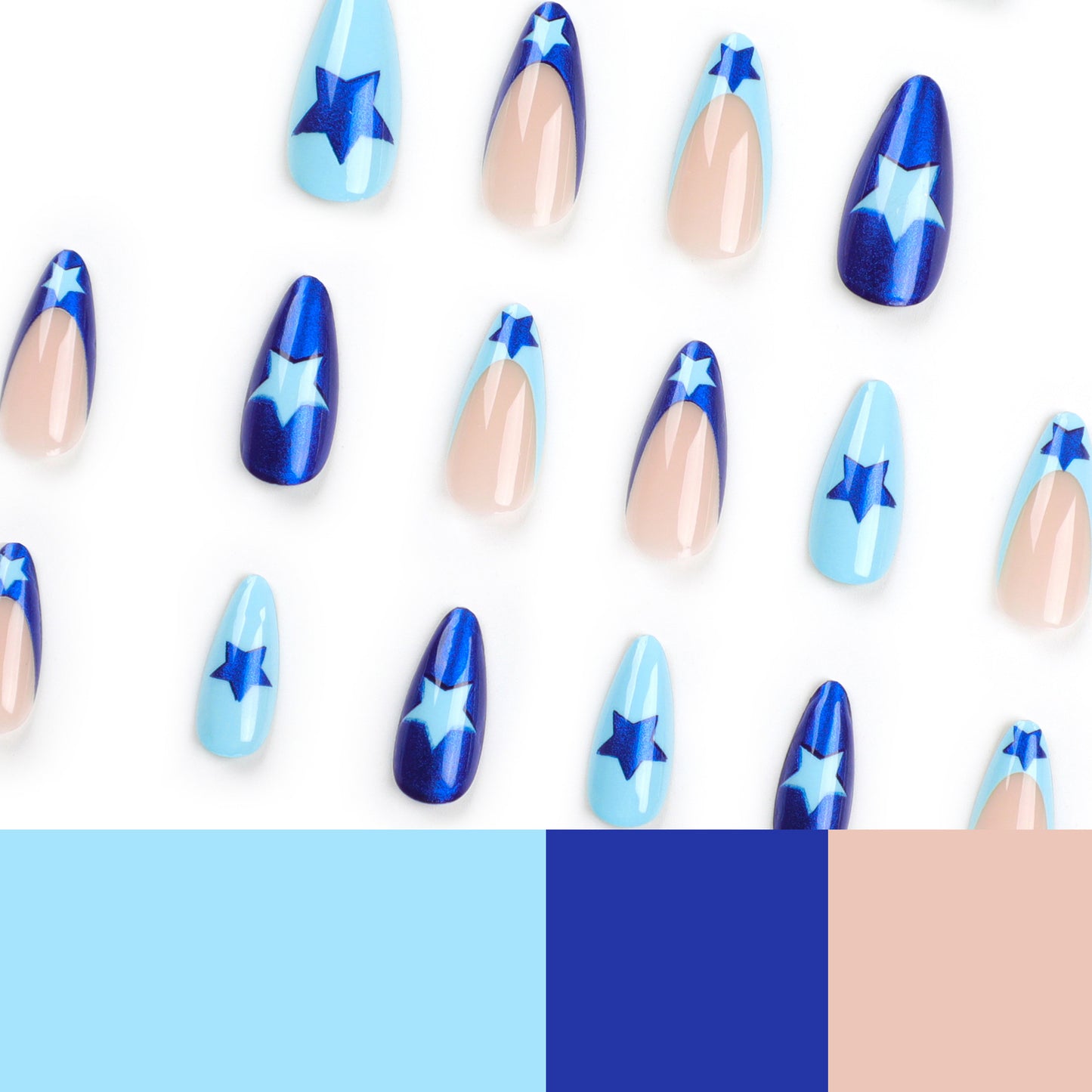 Luminous Azure Pep| Medium Almond Manicure | Press On Nails N635