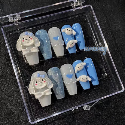 Twinkling Blue Cinnamoroll | Long Coffin Manicure  | Handmade Press on Nails H82