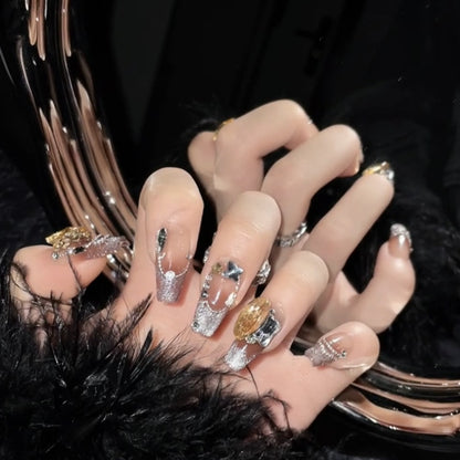 Qrnate Gem| Long Coffin Manicure  | Handmade Press on Nails H170