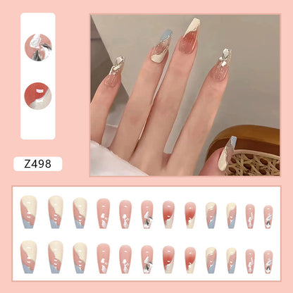 Pastel Pink Blue with Diamond| Long Coffin Manicure  | Press on Nail