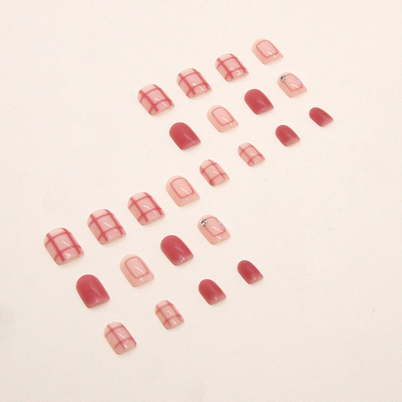 Blushing Grid | Short Squoval Manicure | Press On Nails