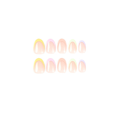 Pastel Rainbow Tips| Medium Almond Manicure | Press On Nails N355