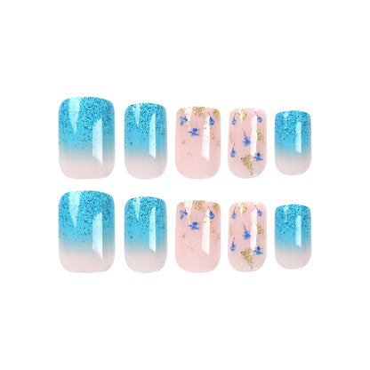 Azure Fizz | Short Squoval Manicure | Press On Nails N725