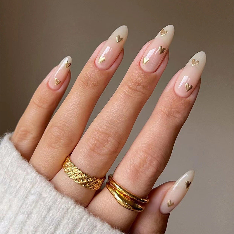 Golden Love| Medium Almond Manicure | Press On Nails N454