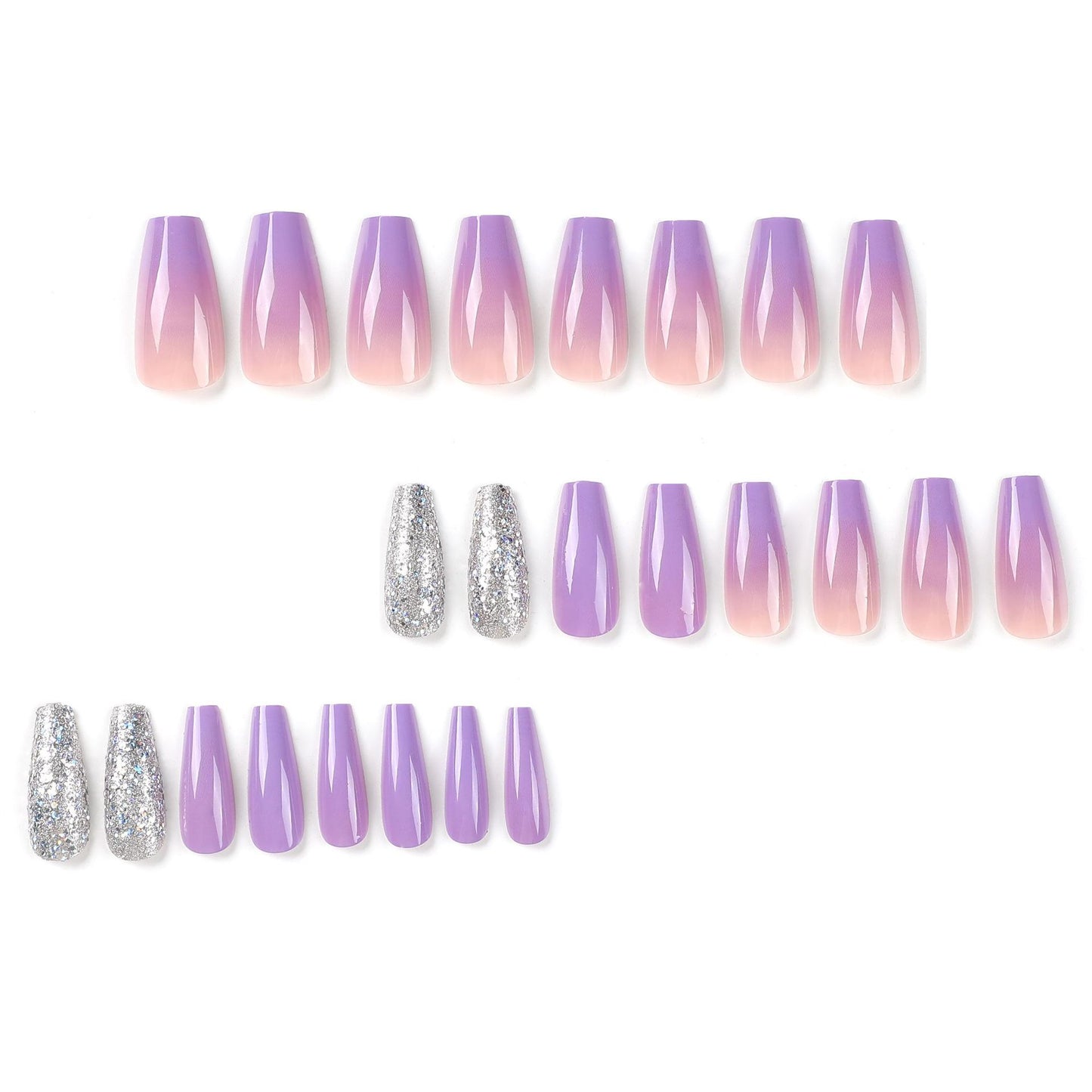 Lilac Sparkle| Long Coffin Manicure  | Press On Nails N352