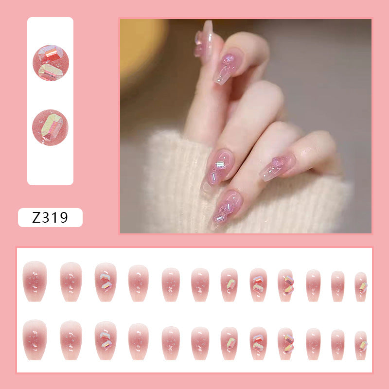 Pretty in Pink diamond| Medium Squoval Manicure | Press On Nails