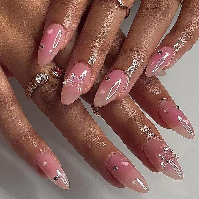 Butterfly Blush Spark | Medium Almond Manicure | Press On Nails N640