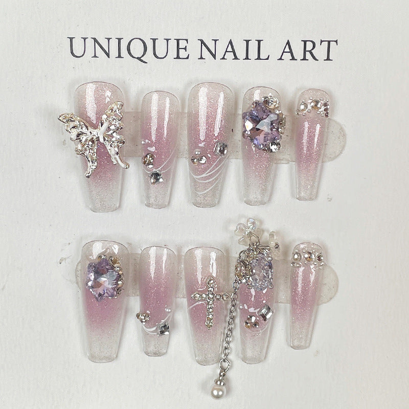 Butterfly Chain| Long Coffin Manicure  | Handmade Press on Nails H139