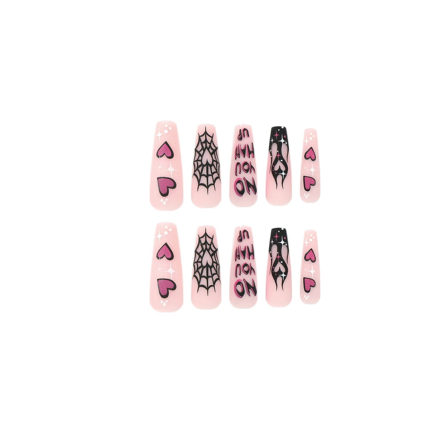 Bewitching Hearts | Long Coffin Manicure  | Press On Nails N367