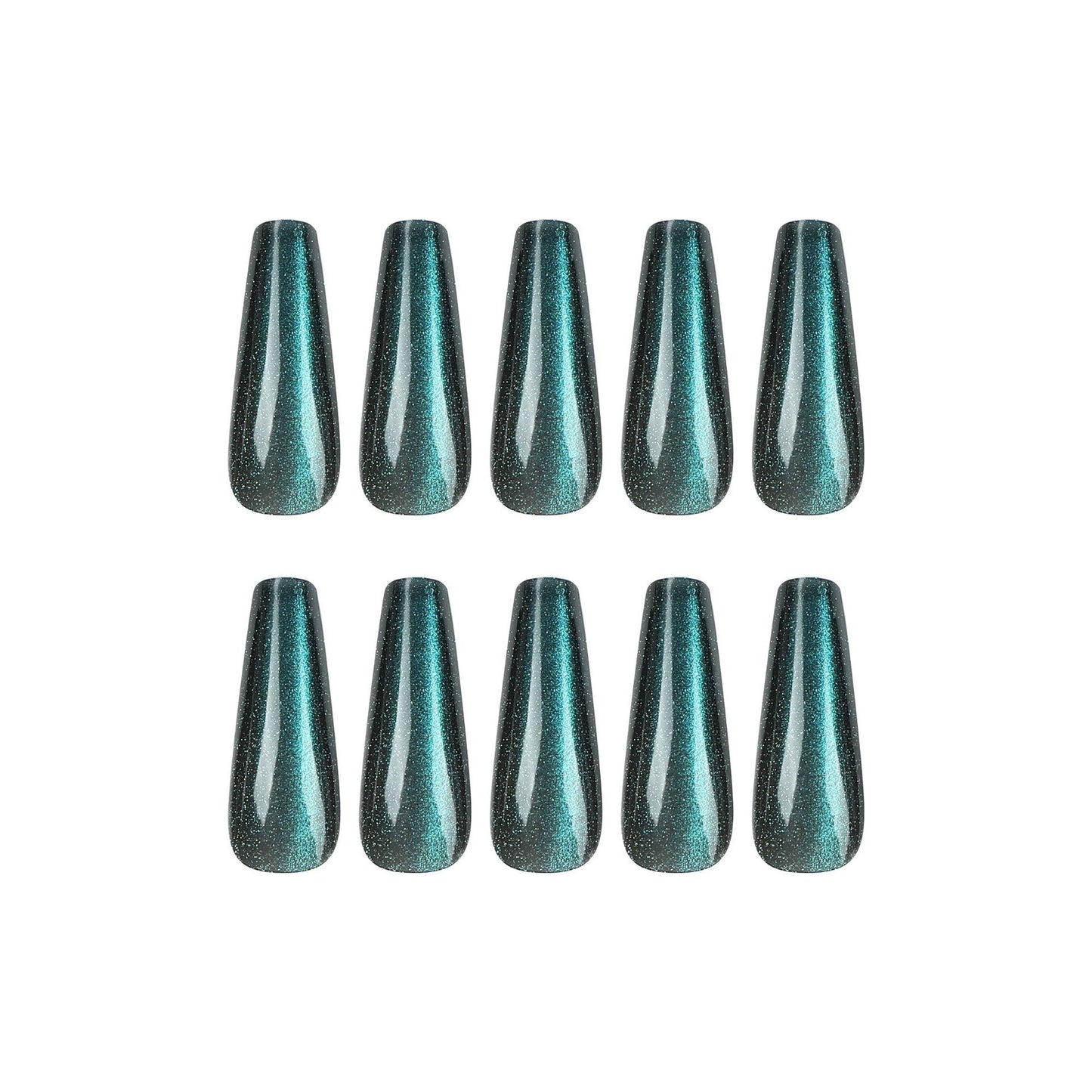 Emerald Gleam| Long Coffin Manicure | Press On Nails N679