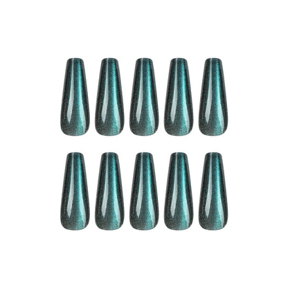 Emerald Gleam| Long Coffin Manicure | Press On Nails N679