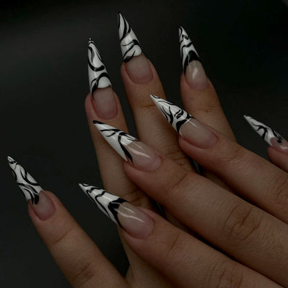 Zebra Stripes | Long Almond Manicure | Press On Nails N768