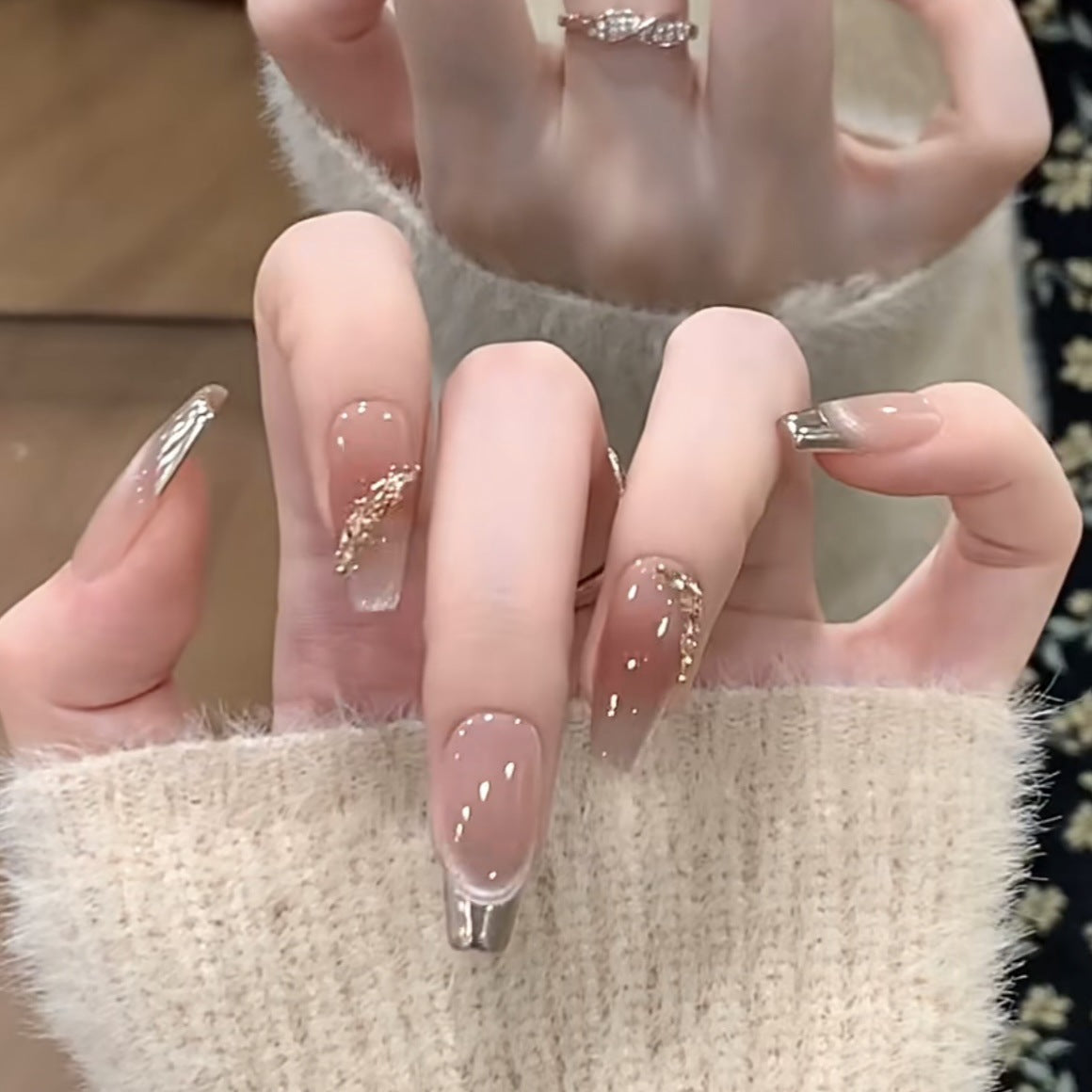 Diamond Blush| Long Coffin Manicure  | Handmade Press on Nails H155