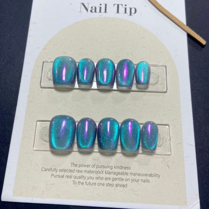 Aurora Mermaid|Medium Coffin Manicure | Handmade Press On Nails H110