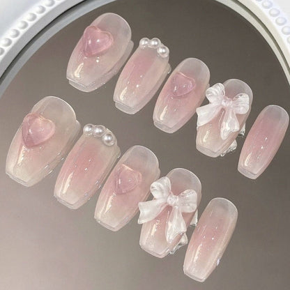 Vivacious Blushing| Long Coffin Manicure  | Handmade Press on Nails H50