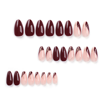 Burgundy Elegance | Medium Almond Manicure | Press On Nails N578