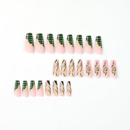 Neon Green Croc Print| Long Coffin Manicure  | Press on Nails N694