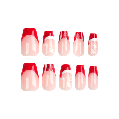 Red Velvet Hat Charm| Medium Almond Manicure | Press On Nails N463