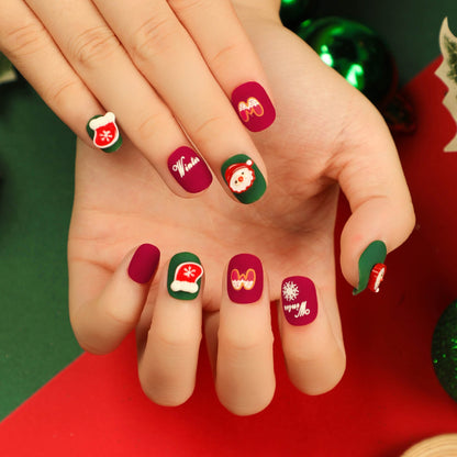 Festive Santa Magic| Short Squoval Manicure | Press On Nails N414