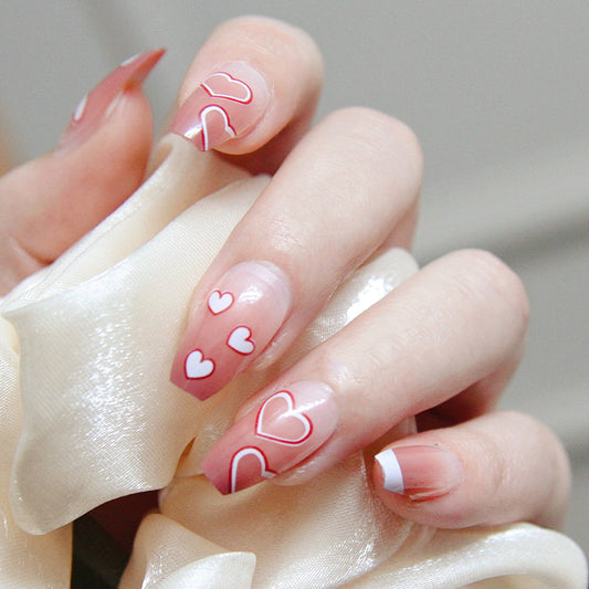 Pink Heart Ombre | Medium Coffin Manicure | Press On Nails