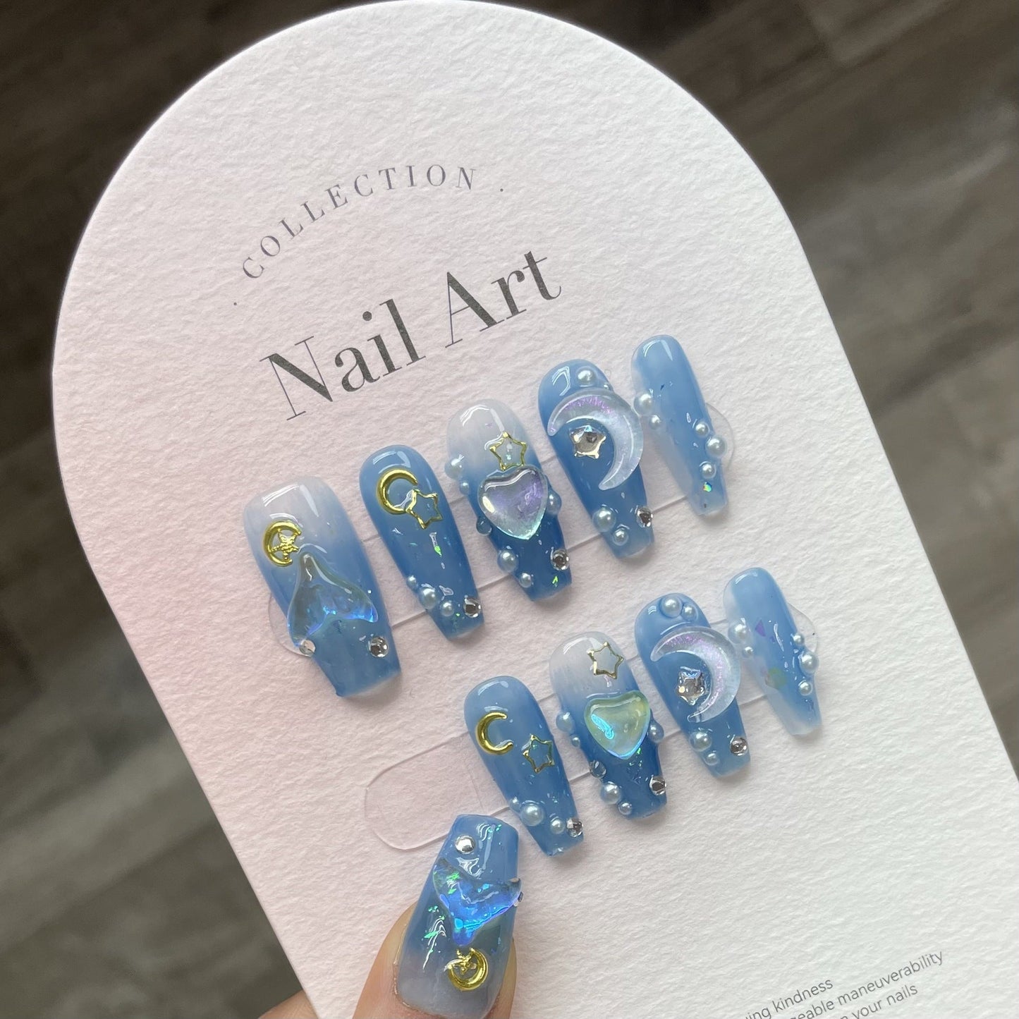 Azure Mermaid| Long Coffin Manicure  | Handmade Press on Nails H178