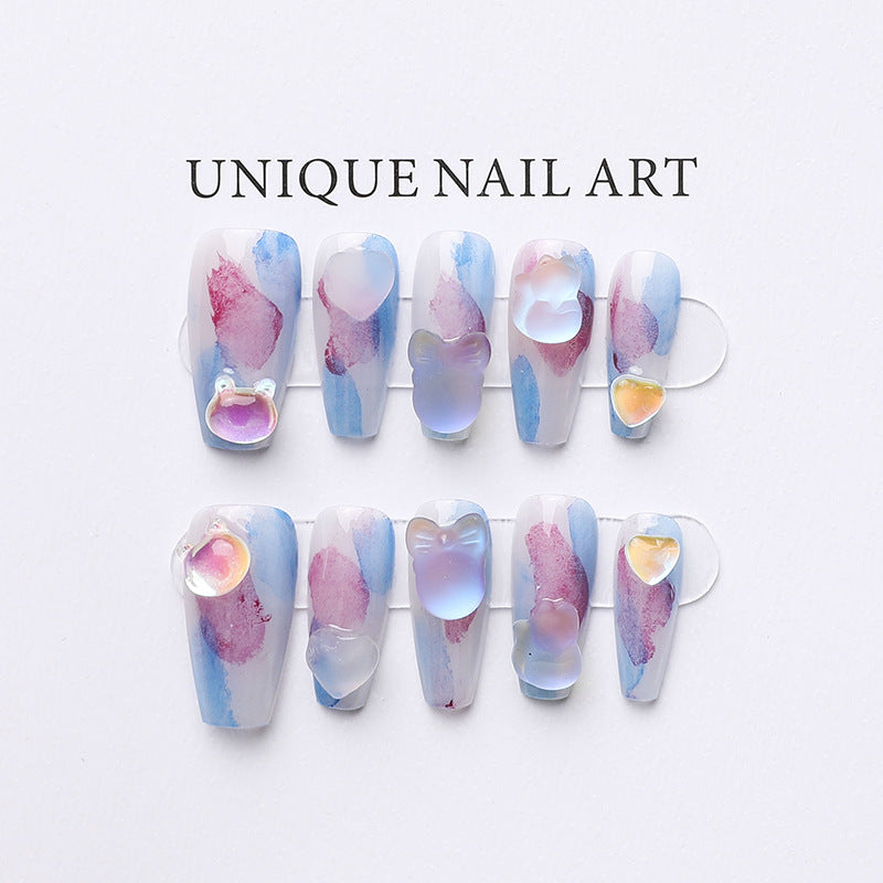 Shades of Azure and Violet| Long Short Coffin Manicure  | Handmade Press on Nails H137