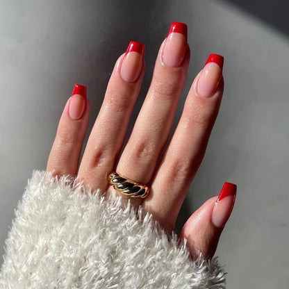 Bold Ruby French| Medium Coffin Manicure | Press On Nails N680