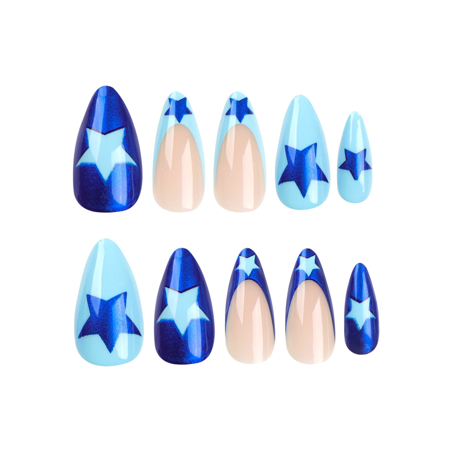 Luminous Azure Pep| Medium Almond Manicure | Press On Nails N635