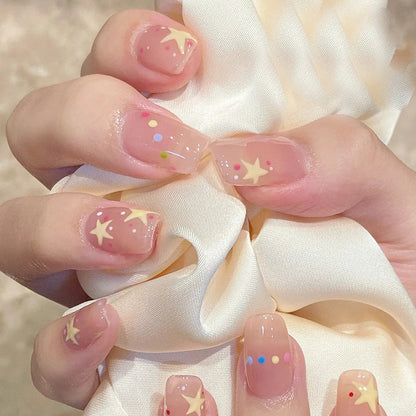 Whimsical Star Dots | Short Squoval Manicure | Press on Nail