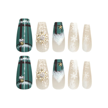 Snowflake Cascade | Long Coffin Manicure  | Press On Nails N501