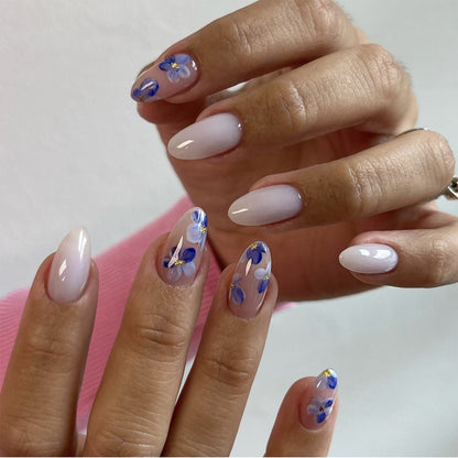 Indigo Petal  | Short Almond Manicure | Press On Nails N681