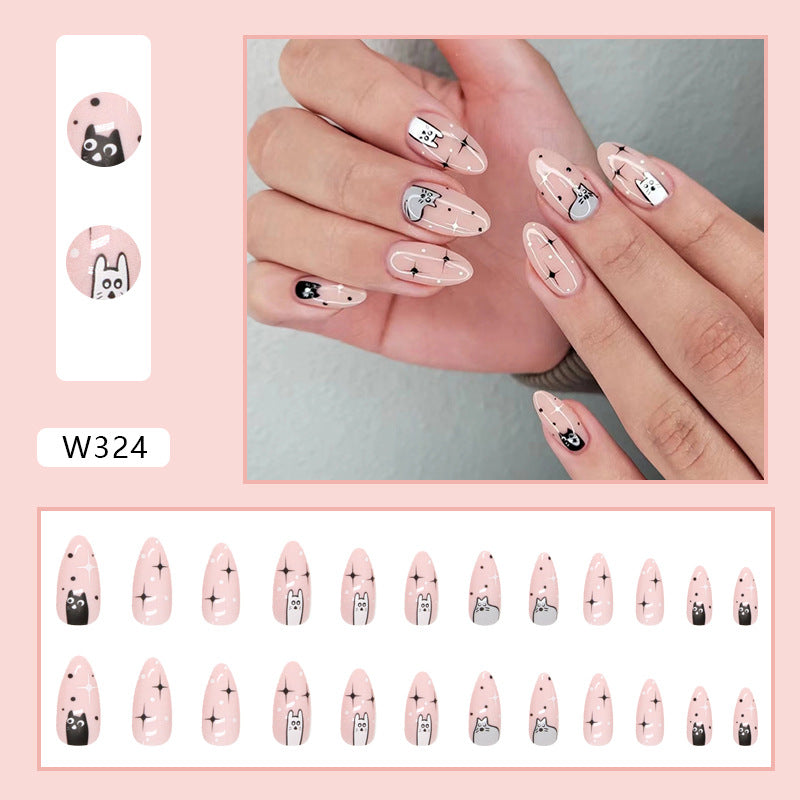 Sweet Pink Cat-titude| Medium Almond Manicure | Press On Nails