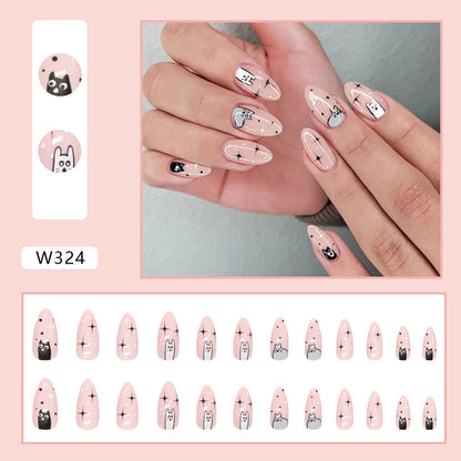 Sweet Pink Cat-titude| Medium Almond Manicure | Press On Nails