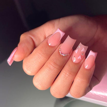 Blush Love Sparkle| Medium Coffin Manicure | Press On Nails N726