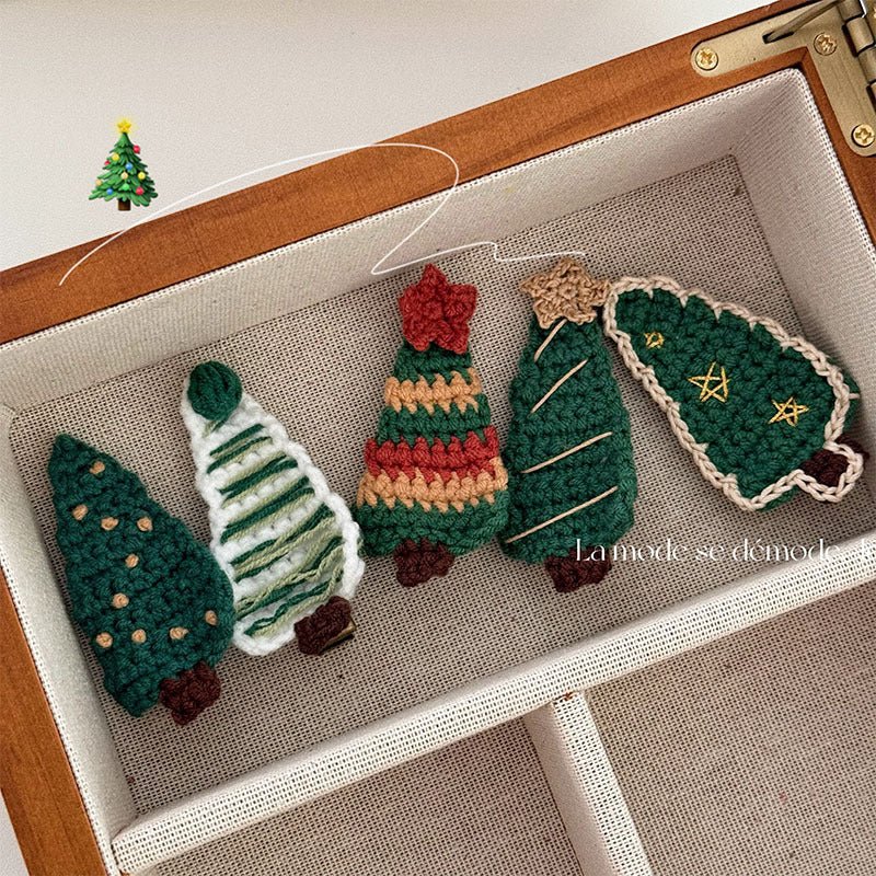 Crochet Christmas Tree Hair Clip |Evergreen Knit Embroidered Hair Snap Clip |Hair Barrette |Duckbill Hairpin A29