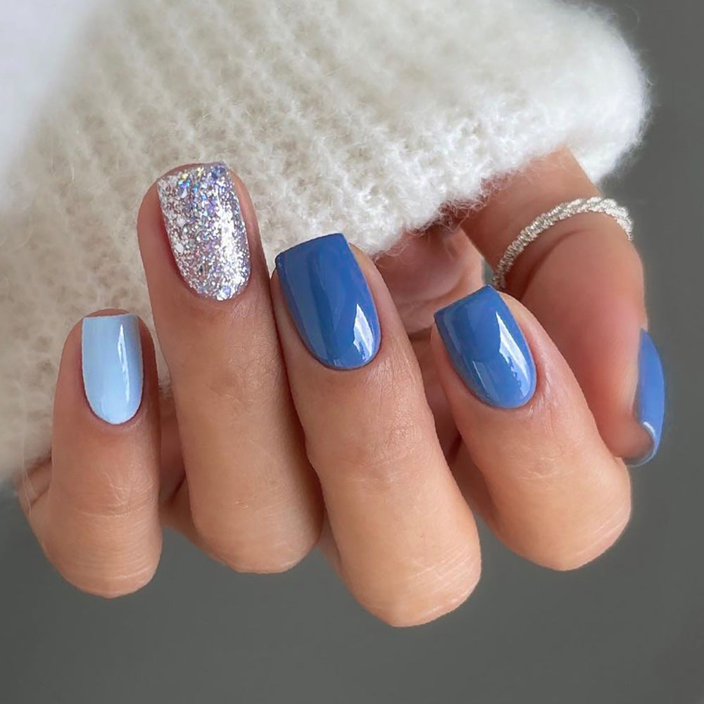 Sapphire Blue Checkerboard | Short Squoval Manicure | Press on Nails N020