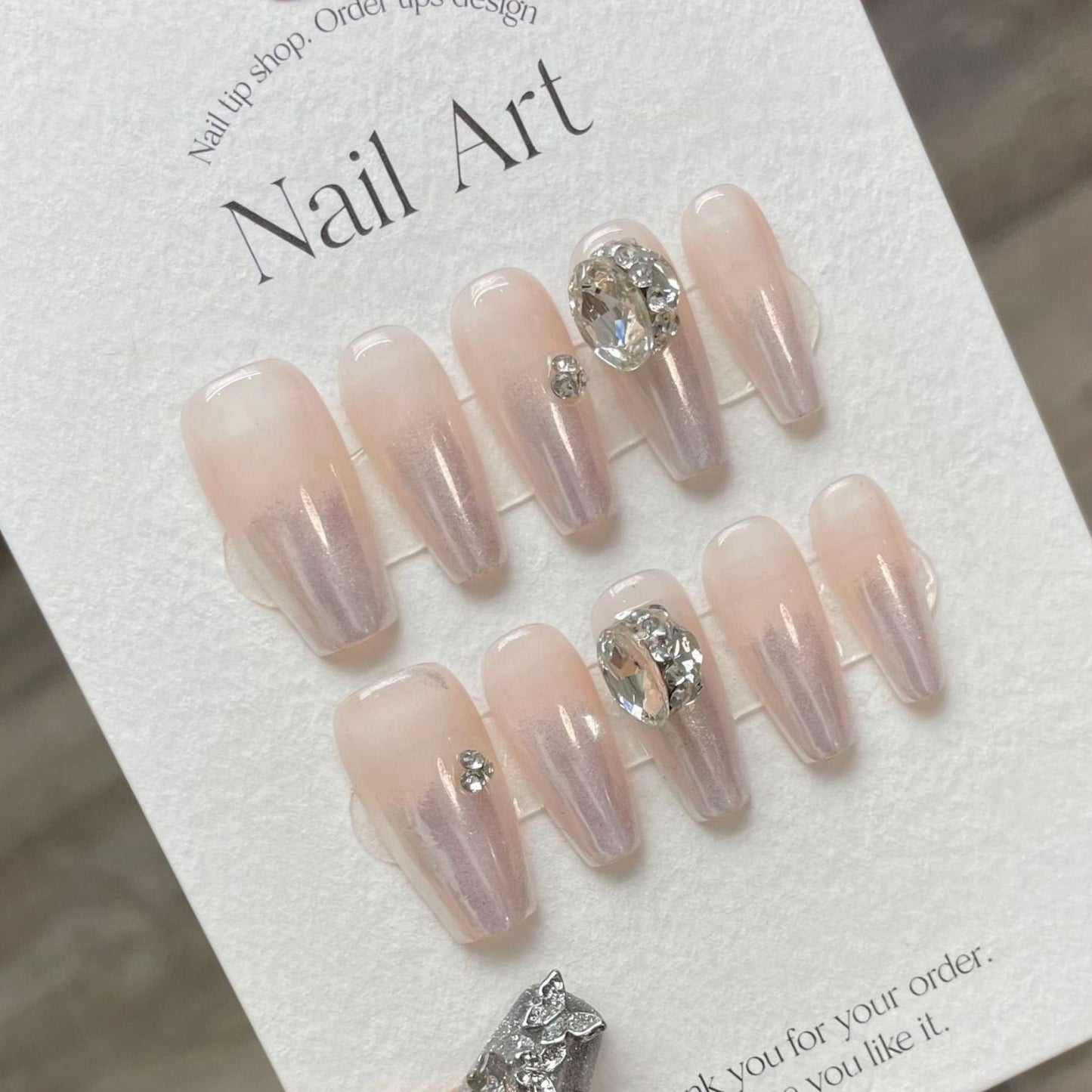 Bling Nude Glamour| Long Coffin Manicure  | Handmade Press on Nails H84