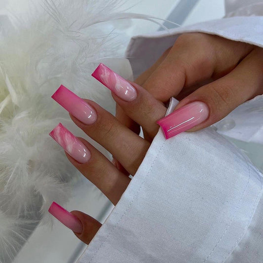 Peony Pink Fade | Long Coffin Manicure  | Press On Nails N383