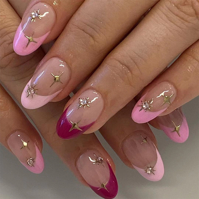 Sweet Rose Hue Stars| Short Almond Manicure | Press On Nails N609