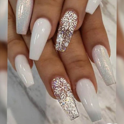 Frosty Snowfall| Medium Coffin Manicure | Press On Nails N436